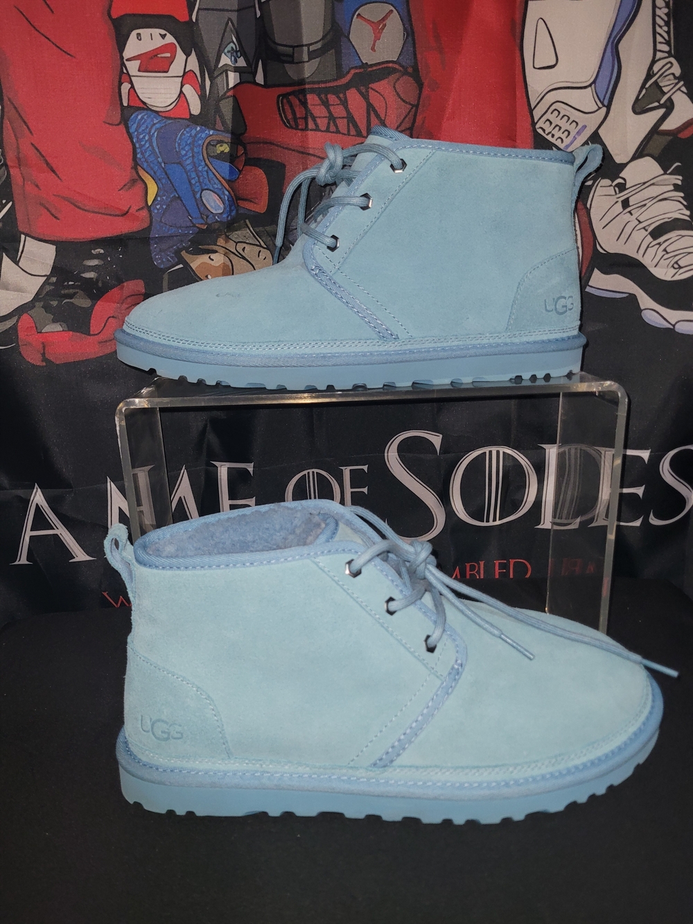 UGG Light Blue Suede Lace-Up Ankle Boots Fresh Water